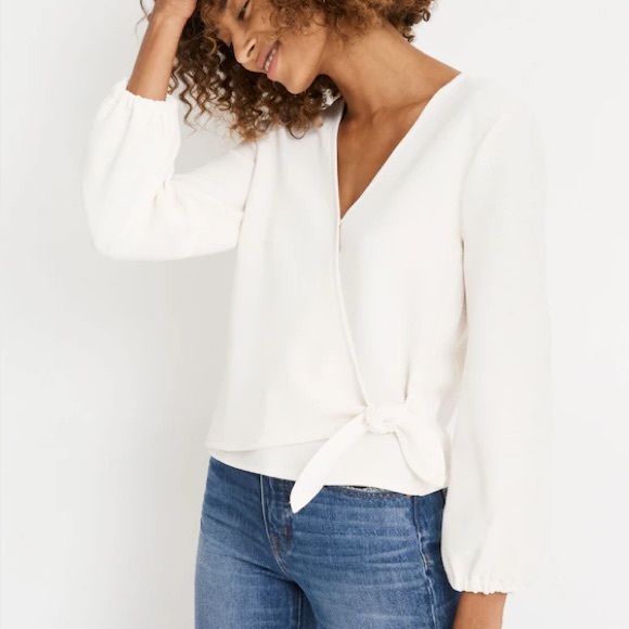 Madewell Tops - New Madewell Texture & Thread Crepe Wrap Top Cream Ivory Off-White Size S